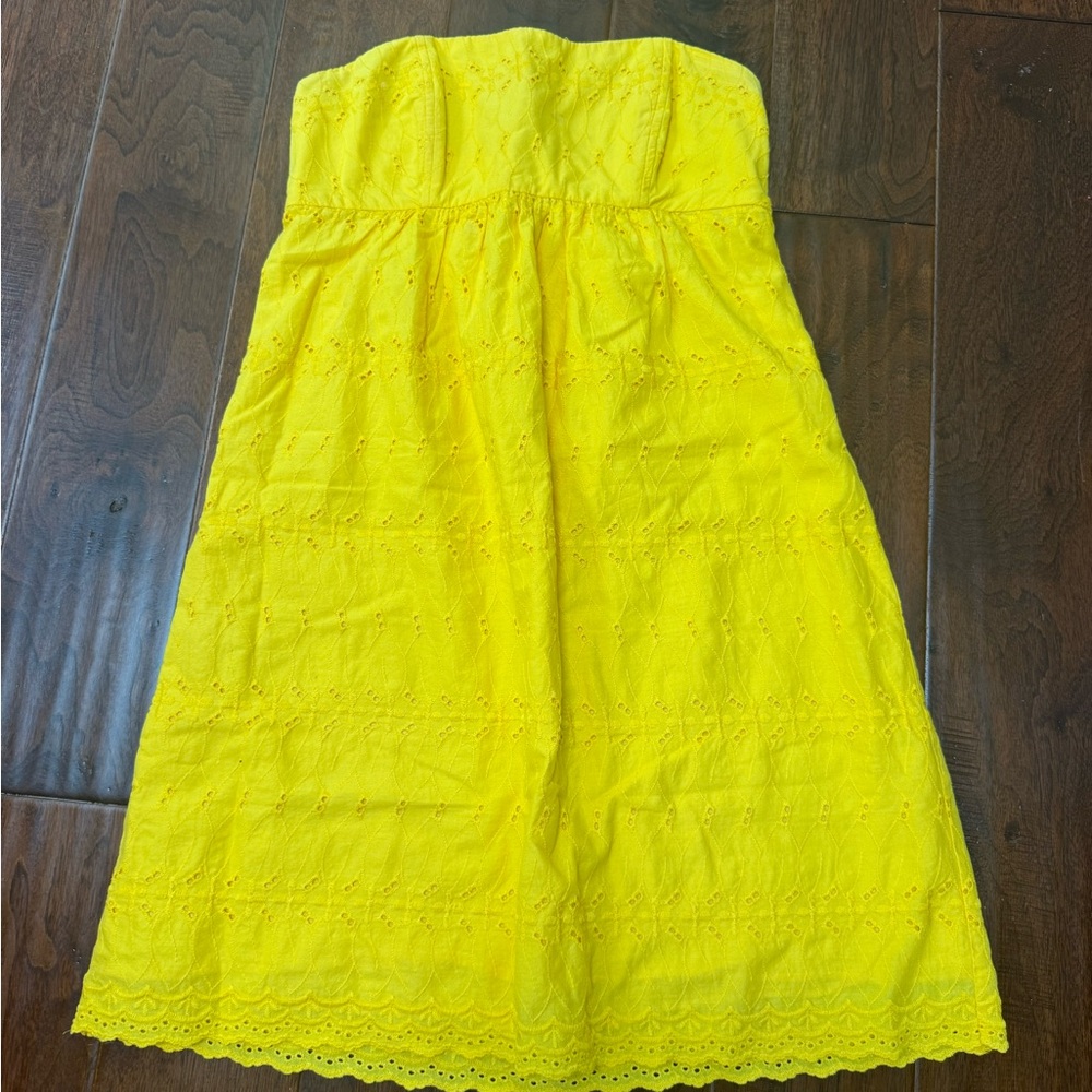 Yellow Strapless Eyelet Dress
